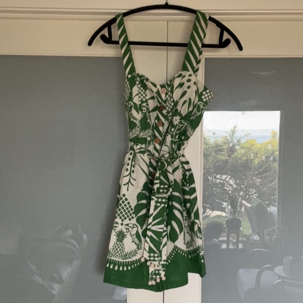Green and White Sleeveless Romper